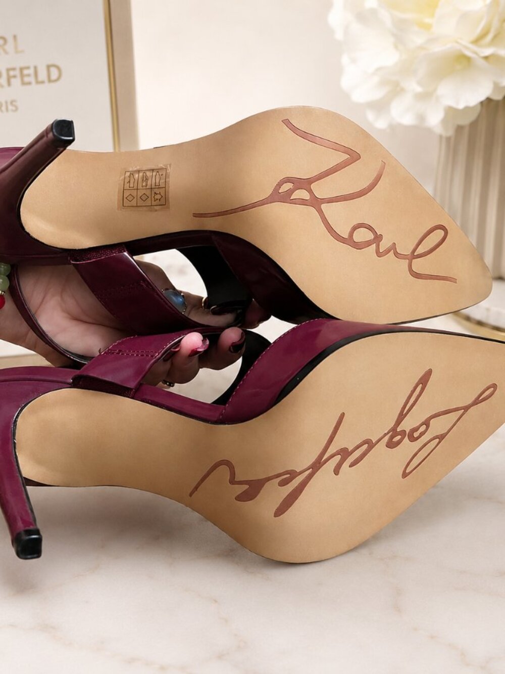 Karl Lagerfeld Burgundy Logo Slingback Heels – Size 7.5 NWOT - Picture 5 of 5